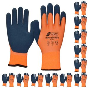 Nitras Kälteschutzhandschuhe Soft Grip Winter 3560W 12 Paar, wasserabweisend, flexibel, weich, reißfest, Warnfarbe