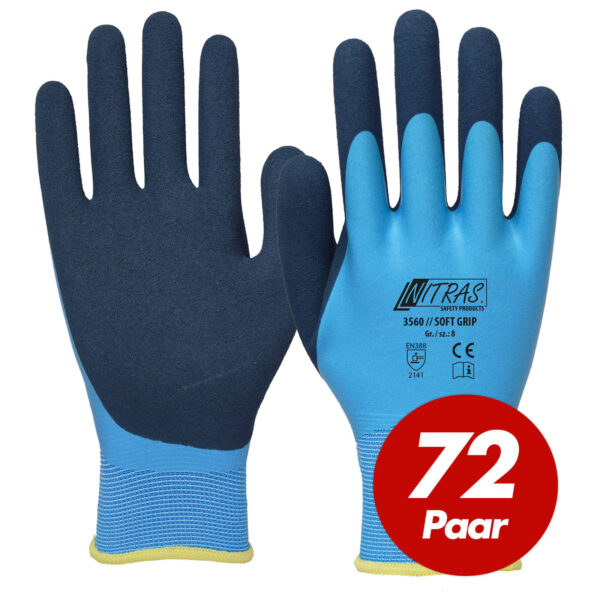 NITRAS Soft Grip Polyesterhandschuhe 3560 mit Latexschaum, flüssigkeitsabweisend - 72 Paar – Bild 2