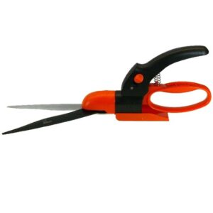 HaWe Grasschere, 360° drehbar, besonders geeignet für Gras, kleine Büsche, Buchsbäume, Wellenschliff, Obermesser PTFE beschichtet