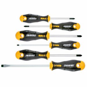 felo Schraubendreher Satz Ergonic 6 tlg. - 2x Schlitz, 2x PZ, 2x PH, Abrollschutz, schlagfester Hartkern