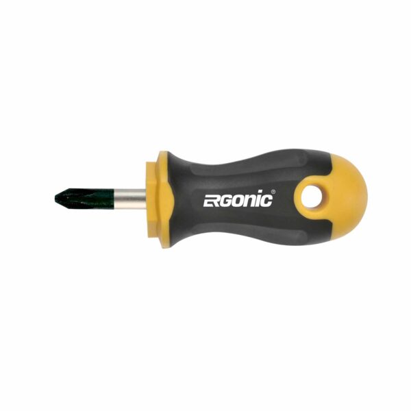 felo Schraubendreher Ergonic 402 Stubby PH2 - Black-Tip, weniger Kraftaufwand, Abrollschutz, Made in Germany – Bild 2