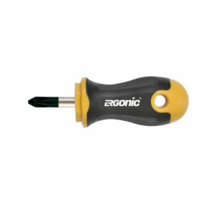 felo Schraubendreher Ergonic 402 Stubby PH2 - Black-Tip, weniger Kraftaufwand, Abrollschutz, Made in Germany