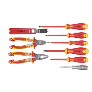 felo VDE Gürteltasche mit Zangen und Schraubendrehern 9-tlg. Elektrikerwerkzeug nach DIN EN 60900, Spannungsprüfer, Kabelmesser
