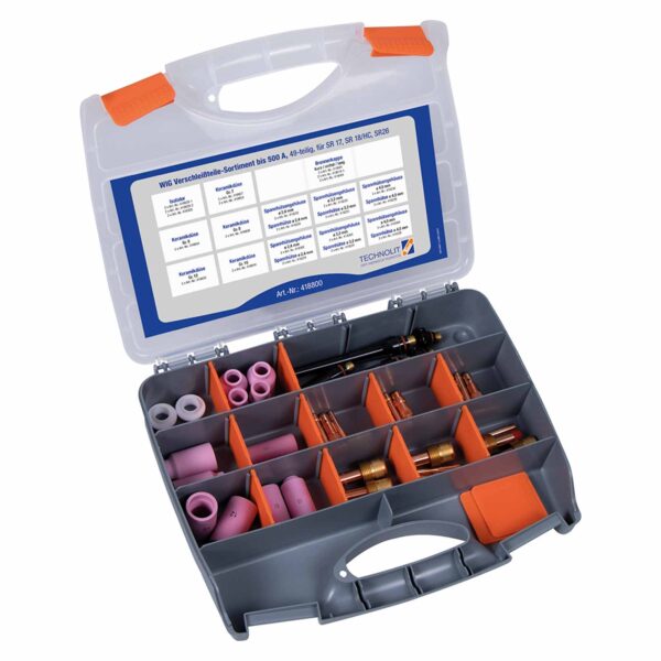 TECHNOLIT Ordnungssystem WIG SR 17, SR 18, SR 26 49-teilig, inkl. Isolator, Keramikdüsen, Brennerkappen, Spannhülse, Spannhülsengehäuse – Bild 2