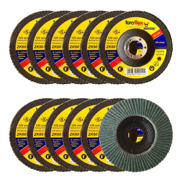 Toroflex Zirkonkorund Fächerscheibe, Schruppscheibe, Schleifscheibe 115mm / 125mm - 10 Stück – Bild 2