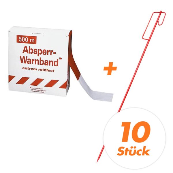 FRONTTOOL Absperrleinenhalter mit UVV Sicherheitsbügel 10 Stück + Absperrband – Bild 2