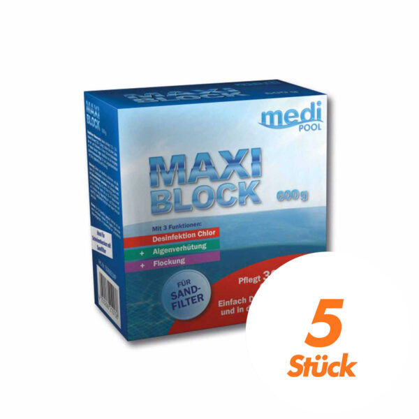 mediPOOL MaxiBlock 5x 600 g Multifunktionsblock, Chlorblock, Poolreinigung, Langzeitdesinfektion f. Pools – Bild 2