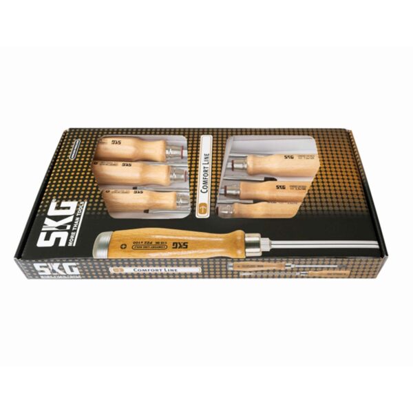 Hawe Schraubendreher-Satz Holz-Heft, naturlackiert, durchgehende Klinge, Schlitz, PZ1, PZ2, 6-teilig – Bild 2