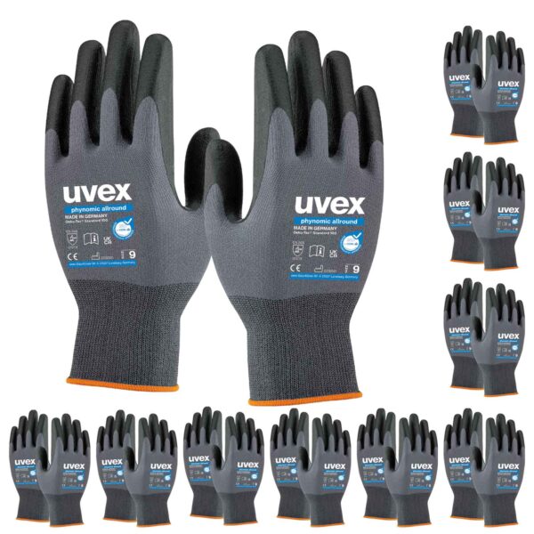 uvex Schutzhandschuhe phynomic allround 60049 10 Paar, Allroundhandschuh, schmutzunempflindlich, Made in Germany – Bild 2