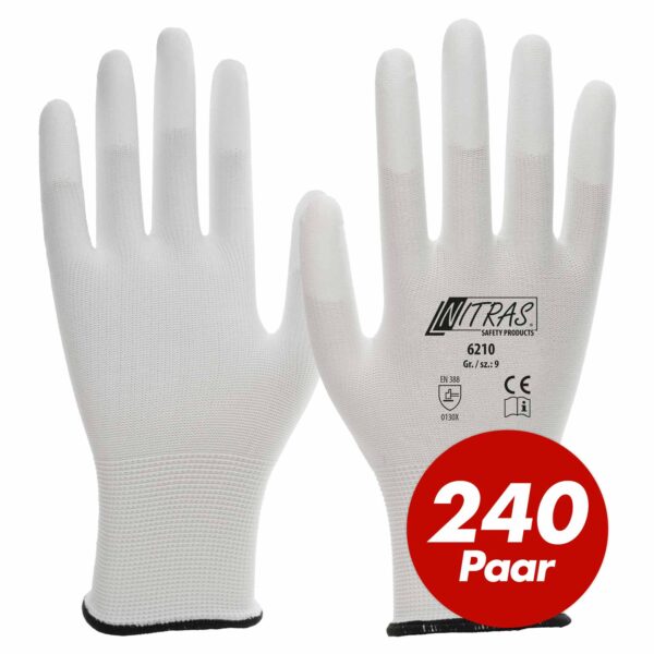 NITRAS Nylon-Handschuhe 6210 Arbeitshandschuhe Gartenhandschuhe PU-Fingerkuppenbeschichtung - 240 Paar – Bild 2