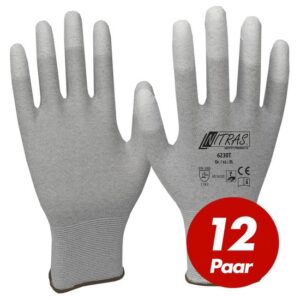 NITRAS ESD-Handschuhe 6230T, antistatisch, touchscreenfähig, teilbeschichtet auf Fingerkuppen - 12 Paar