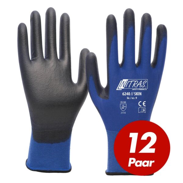 NITRAS 6240 Skin Nylon-Strickhandschuhe mit PU-Beschichtung, Feinmontage, Touchscreen geeignet - 12 Paar – Bild 2