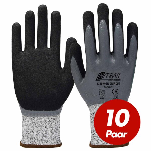 NITRAS 6360 Oil Grip CUT Schnittschutzhandschuhe - wasserabweisend - 10 Paar – Bild 2