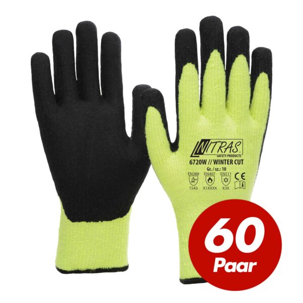NITRAS Winter-Cut Handschuhe TAEKI5 6720W - neon-gelb Latexbeschichtung, Schnittschutz, Kälteschutz, Kontakthitzebeständig - 60 Paar – Bild 2