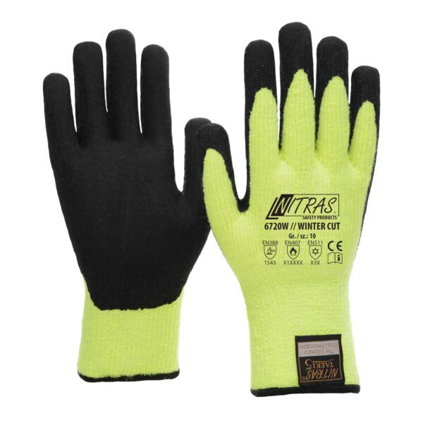 NITRAS Winter-Cut Handschuhe TAEKI5 6720W - neon-gelb Latexbeschichtung, Schnittschutz, Kälteschutz, Kontakthitzebeständig – Bild 2