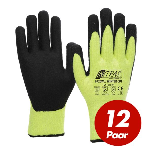 NITRAS Winter-Cut Handschuhe TAEKI5 6720W - neon-gelb Latexbeschichtung, Schnittschutz, Kälteschutz, Kontakthitzebeständig – Bild 2