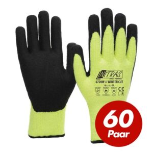 NITRAS Winter-Cut Handschuhe TAEKI5 6720W - neon-gelb Latexbeschichtung, Schnittschutz, Kälteschutz, Kontakthitzebeständig - 60 Paar