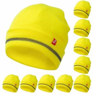 Nitras Strickmütze neon mit Reflexstreifen 10 Stück, Wintermütze, Warnschutzmütze, Beanie unisex