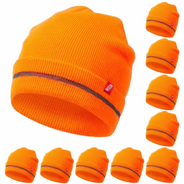 Nitras Strickmütze neon mit Reflexstreifen 10 Stück, Wintermütze, Warnschutzmütze, Beanie unisex – Bild 2