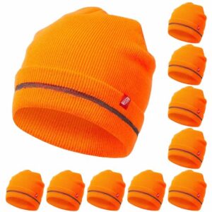 Nitras Strickmütze neon mit Reflexstreifen 10 Stück, Wintermütze, Warnschutzmütze, Beanie unisex