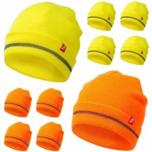 Nitras Strickmütze neon mit Reflexstreifen 10 Stück, Wintermütze, Warnschutzmütze, Beanie unisex