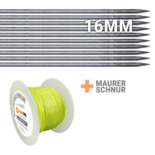 10 Stück FRONTTOOL Schnureisen 1 m, Ø16 mm, Schnurnagel, Schnurpfahl, Schnurstange, Schnurpinne geschmiedet mit Spitze – Bild 2