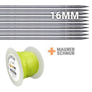 10 Stück FRONTTOOL Schnureisen 1 m, Ø16 mm, Schnurnagel, Schnurpfahl, Schnurstange, Schnurpinne geschmiedet mit Spitze