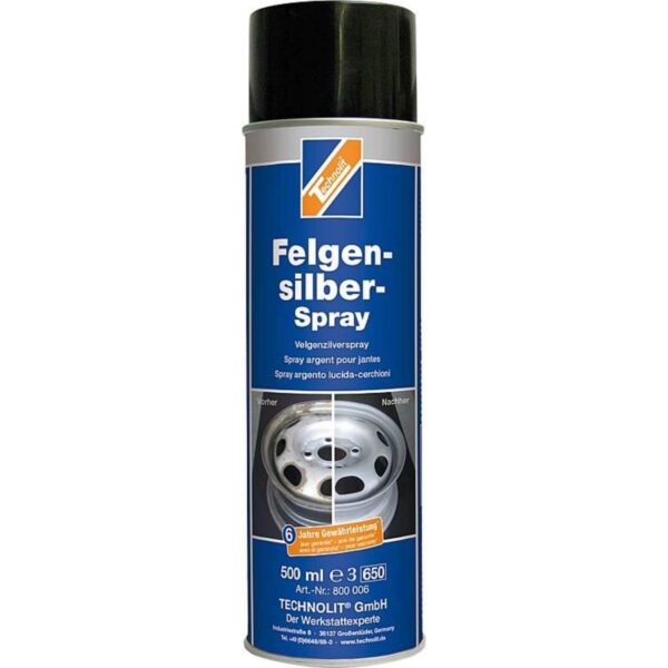 TECHNOLIT Felgensilber-Spray 500 ml, Sprühlack, Felgenlack, Felgenspray, Lackspray – Bild 2