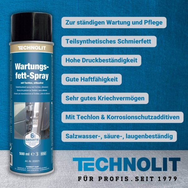 TECHNOLIT Wartungsfett-Spray 500 ml mit Techlon, Sprühfett, Schmierfett, Fettspray – Bild 2