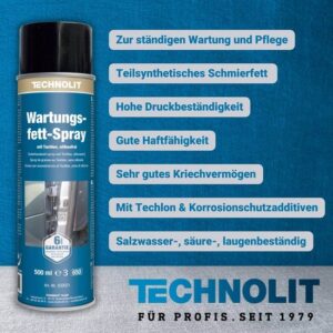TECHNOLIT Wartungsfett-Spray 500 ml mit Techlon, Sprühfett, Schmierfett, Fettspray