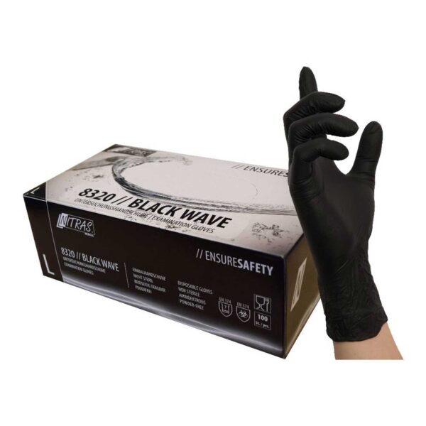 NITRAS 8320 Black Wave Einmalhandschuhe - Einweghandschuhe puderfrei und extrem reißfest, perfekt in einer Box zum Dosieren – Bild 2