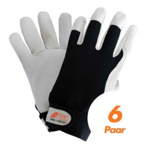 NITRAS Dexter 1 Mechanikerhandschuhe 8905 - Nappaleder - schwarz-weiß, ungefüttert, atmungsaktiv, mit Klettverschluss - 6 Paar