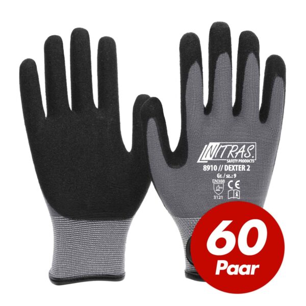 NITRAS 8910 Dexter 2 Mechanikerhandschuhe Werkstatthandschuhe Handschuhe mit Klettverschluss - 60 Paar – Bild 2