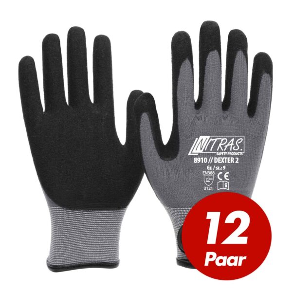 NITRAS 8910 Dexter 2 Mechanikerhandschuhe Werkstatthandschuhe Handschuhe mit Klettverschluss - 12 Paar – Bild 2