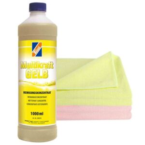 TECHNOLIT Multikraft GELB Sanitärreiniger sauer 1 Liter inkl. 4 Microfasertücher, Konzentrat, Fliesenreiniger, Badreiniger, Kalklöser