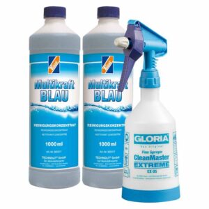 TECHNOLIT Multikraft BLAU Universalreiniger alkalisch 2x 1L + Sprühflasche, Textilreiniger, Haushaltsreiniger, Bodenreiniger, Allzweckreiniger
