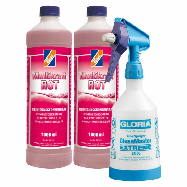 TECHNOLIT Multikraft ROT Universalreiniger sauer 2x 1 Liter inkl. Sprühflasche 500 ml, Konzentrat, Kalklöser, Fliesenreiniger, Felgenreiniger, selbsttätige Wirkung – Bild 2