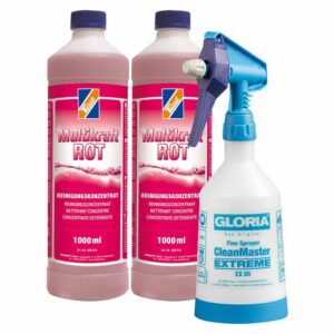 TECHNOLIT Multikraft ROT Universalreiniger sauer 2x 1 Liter inkl. Sprühflasche 500 ml, Konzentrat, Kalklöser, Fliesenreiniger, Felgenreiniger, selbsttätige Wirkung