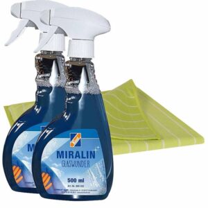 TECHNOLIT Miralin-Glaswunder 2x 500 ml inkl. Glaspoliertuch Bamboo Clean, Glasreiniger, Fensterreiniger, Spiegelreiniger, Metallreiniger