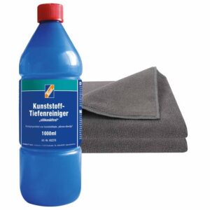 TECHNOLIT Kunststoff-Tiefenreiniger silikonölfrei 1 Liter inkl. 2x Microfasertuch Micro Star - Gummireiniger, Fahrzeugreiniger, Kunststoffpflege, Gummipflege