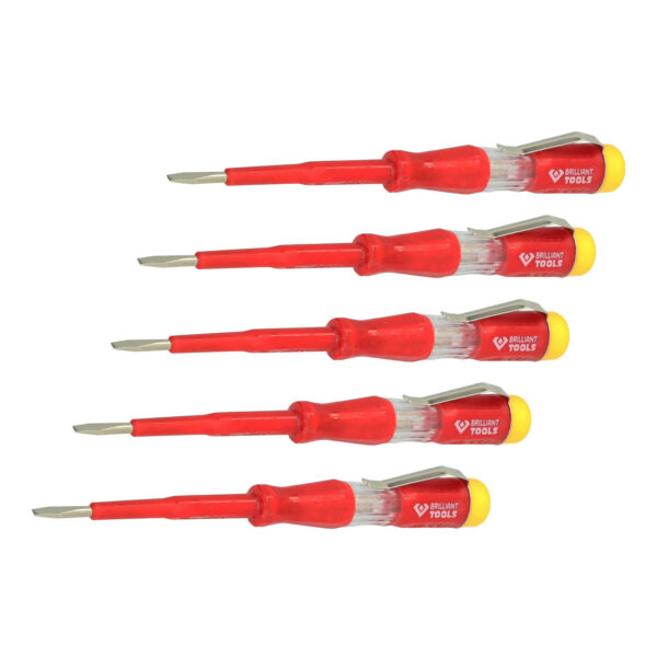 Brilliant Tools Spannungsprüfer BT120900 Phasenprüfer, Schraubendreher, vernickelte Klinge - 5 Stück – Bild 2