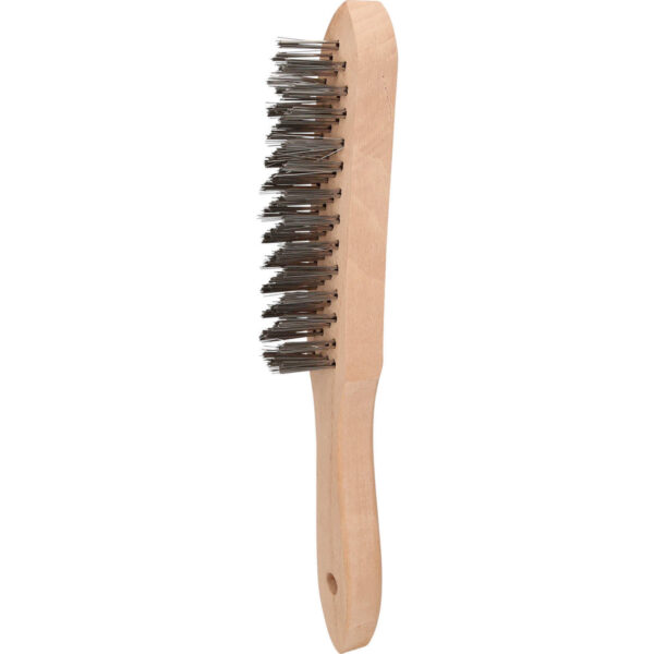 Brilliant Tools Handdrahtbürste 4-reihig Stahlbesen, Bremsenbürste, Bürste 290mm mit Holzgriff – Bild 2