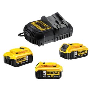 DeWALT Akku-Kit DCB115P3-QW - Set inklusive 3 x 18 V / 5 Ah + DCB 115 Schnell-Ladegerät - das leistungsstarke Starter-Kit für Profis