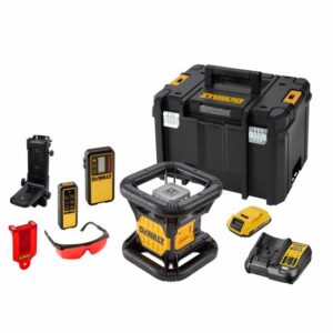 DeWALT Rotationslaser DCE079D1R-QW - rot - inkl. Akku + Ladegerät + Elektronischer Empfänger + Fernbedienung + Zieltafel + Laserbrille + TSTAK-Box