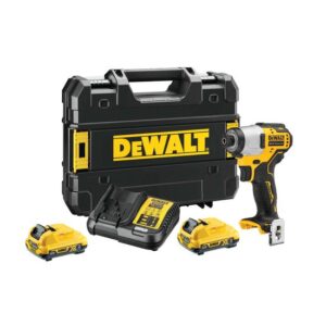 DeWALT Akku-Schlagschrauber DCF801D2-QW 1/4 Zoll 12V, 2x 2Ah Akkus, Ladegerät, Gürtelclip, TSTAK-Box