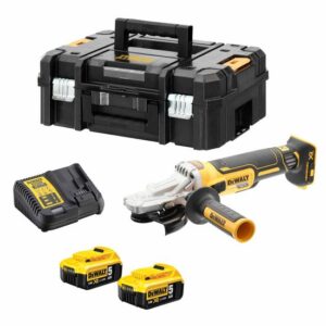 DeWALT Akku-Flachkopf-Winkelschleifer DCG405FNTP2-QW 125 mm - Trennschleifer inkl. 2x 18 V 5 Ah Akkus + Ladegerät