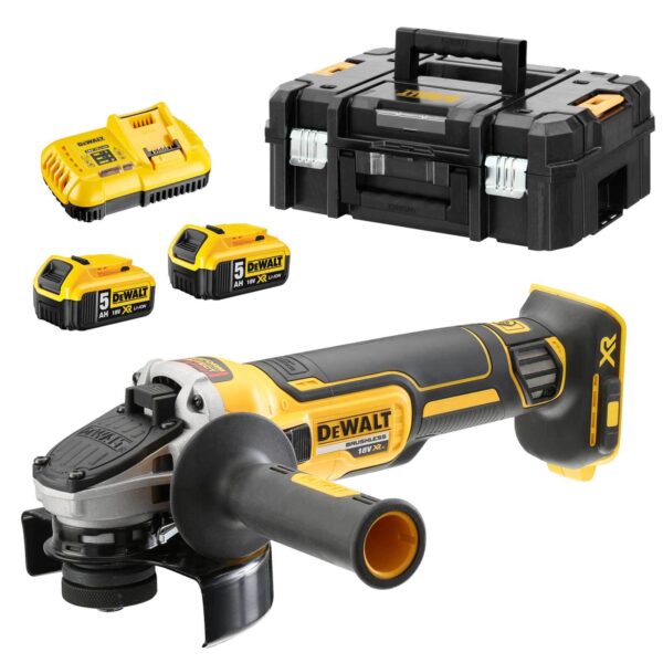 DeWALT Akku-Winkelschleifer DCG405P2-QW 18 Volt 5,0 Ah bürstenlos - inkl. Akkus, Ladegerät, Zubehör und T STAK Box II - max. Scheiben-Durchmesser 125 mm – Bild 2