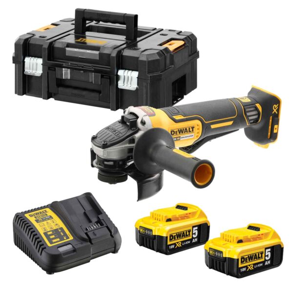 DeWALT Akku-Winkelschleifer DCG406P2-QW 18 V 5 Ah - bürstenloses Gerät mit Totmann-Funktion - inkl. 2x 5 Ah 18 V Akkus, Ladegerät, T-STAK II – Bild 2