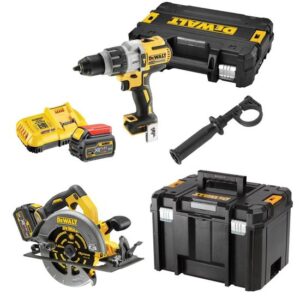 Akku-Kombopack DCK2056T2T-QW FlexVolt - Set mit Akku-Handkreissäge 54V + Akku-Dreigang-Schlagbohrschrauber 18V