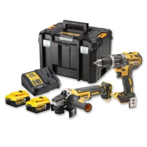 DeWALT Akku-Kombopack DCK2080P2T-QW 18V 5Ah - DCD796 Akku-Schlagbohrschrauber, DCG405 Winkelschleifer, Schnellladegerät, 2x5Ah Akku